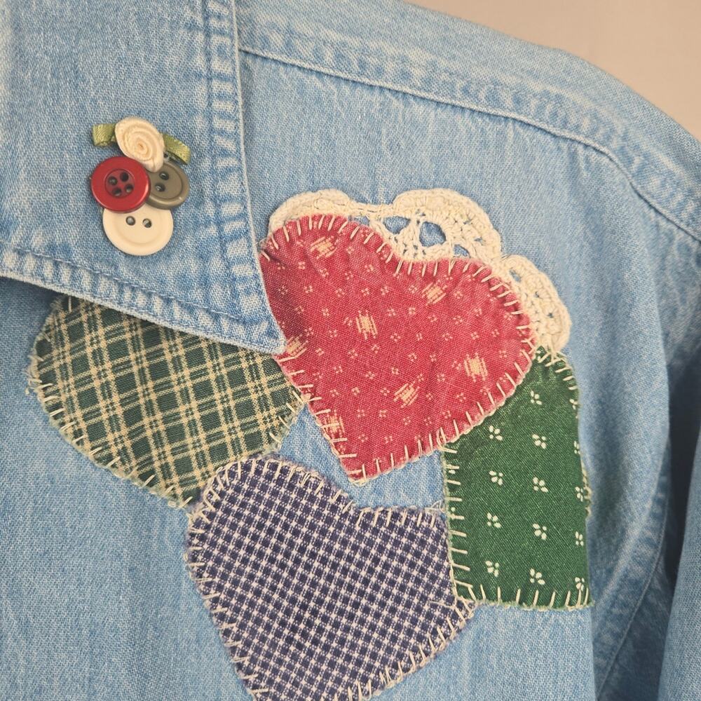 Amrav American Rave Embroidered Patchwork Denim Shirt Vintage Blue Large - Picture 6 of 6